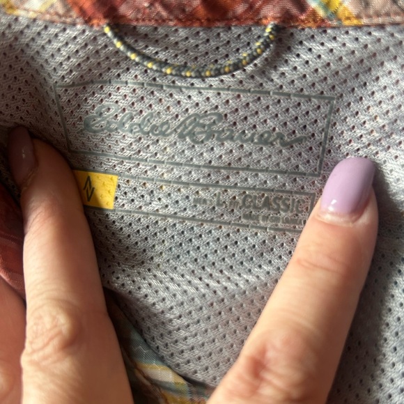 EDDIE BAUER men’s sz L short sleeve button down rustic plaid top - Picture 3 of 10